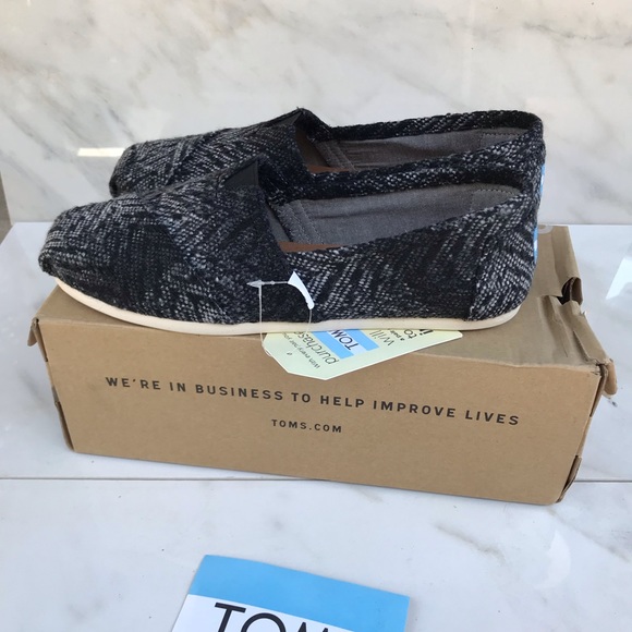 $90 TOMS Women's Classic Wool Grey/Black Textured Low Top Flat Shoe - 9.5M - Picture 3 of 7